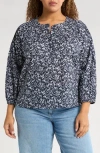 Caslon ® Print Split Neck Cotton Popover Top