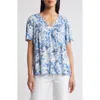 Caslon ® Print V-neck Gauze Top In Ivory- Blue Ditsy Meadow