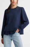 Caslon ® Puff Shoulder Mixed Media Sweatshirt