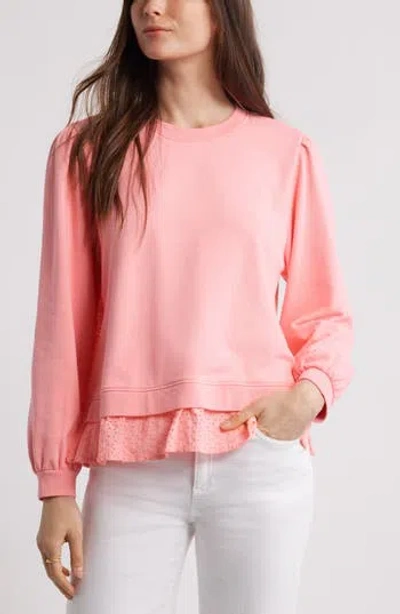 Caslon ® Puff Shoulder Mixed Media Sweatshirt In Pink