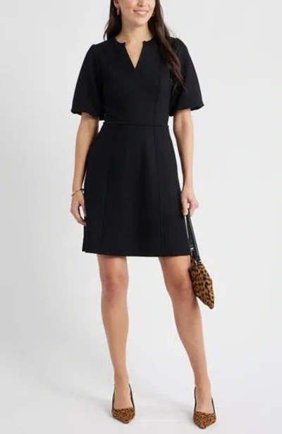 Caslon ® Puff Sleeve Ponte Dress In Black