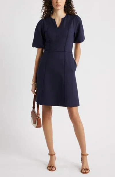 Caslon ® Puff Sleeve Ponte Dress In Blue