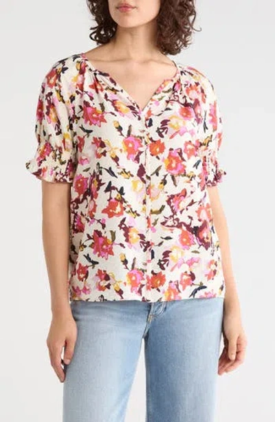 Caslon ® Puff Sleeve Top In Ivory Pristine Ophelia Floral