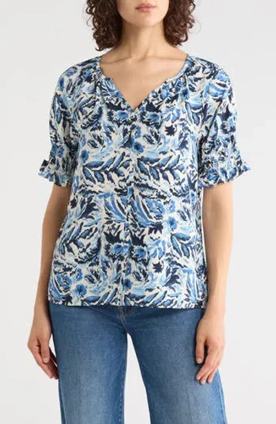 Caslon ® Puff Sleeve Top In Ivory-blue Ikat Blossom