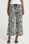 Caslon ® Pull-on Crop Wide Leg Linen Blend Pants In Black- Ivory Kindred Floral