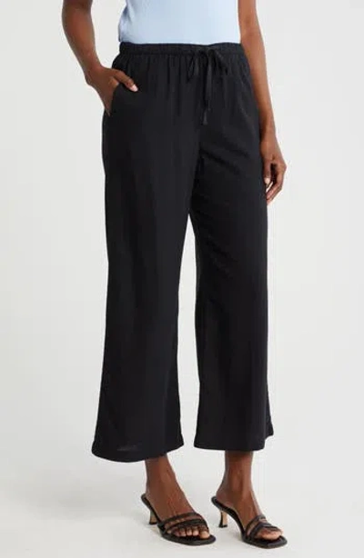 Caslon ® Pull-on Crop Wide Leg Linen Blend Pants In Black