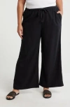 Caslon ® Pull-on Crop Wide Leg Linen Blend Pants In Black