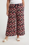 Caslon ® Pull-on Crop Wide Leg Linen Blend Pants In Navy-coral Small Autumn Floral