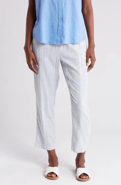 Caslon Pull-on Linen Blend Pants In White- Blue M Cove Stripe