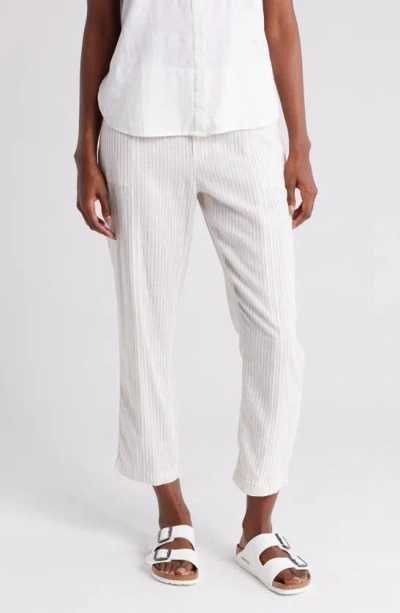 Caslon Pull-on Linen Blend Pants In White- Tan Safari Cove Stripe