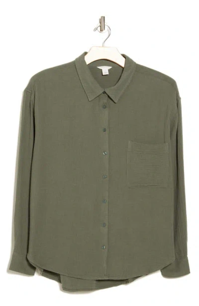Caslon Relaxed Cotton Gauze Button-up Shirt In Green
