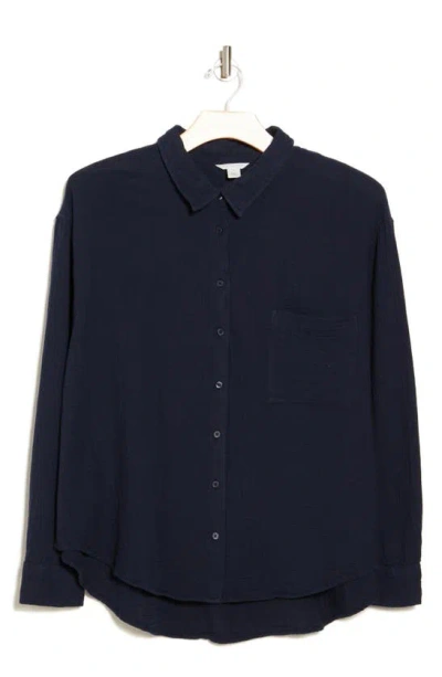 Caslon Relaxed Cotton Gauze Button-up Shirt In Navy Blazer