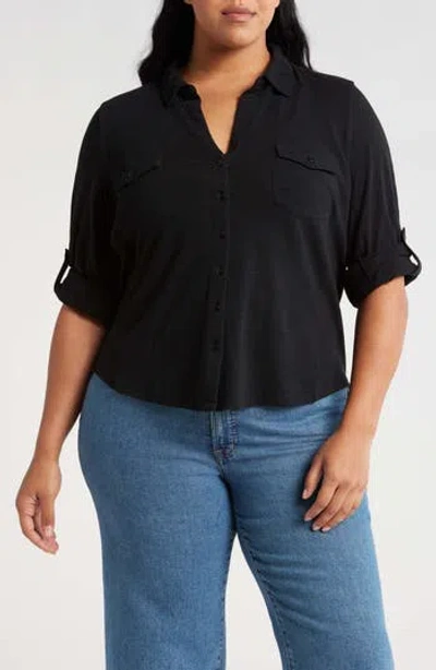CASLON CASLON® ROLL SLEEVE KNIT BUTTON-UP SHIRT
