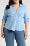 Caslon ® Roll Sleeve Knit Button-up Shirt In Blue Cornflower