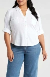 Caslon ® Roll Sleeve Knit Button-up Shirt In White