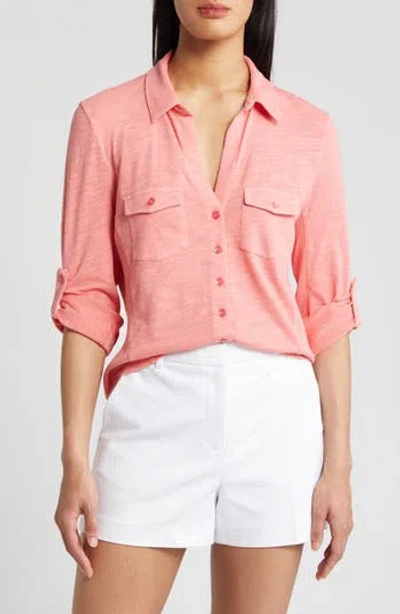 Caslon ® Roll Tab Knit Shirt In Coral Rose Tea