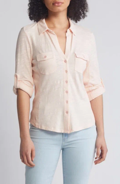 Caslon Roll Tab Knit Shirt In Pink Beach