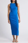 Caslon Ruched Tank Midi Dress In Blue Marmara