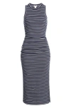 Caslon Ruched Tank Midi Dress In Navy- White Northshore Stripe