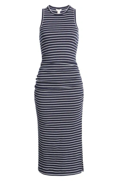 Caslon Ruched Tank Midi Dress In Navy- White Northshore Stripe