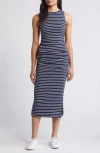 Caslon Ruched Tank Midi Dress In Navy- White Northshore Stripe