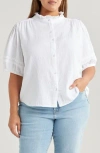 Caslon ® Ruffle Band Collar Cotton Gauze Button-up Shirt