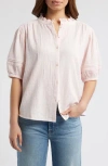 Caslon ® Ruffle Band Collar Cotton Gauze Button-up Top In White