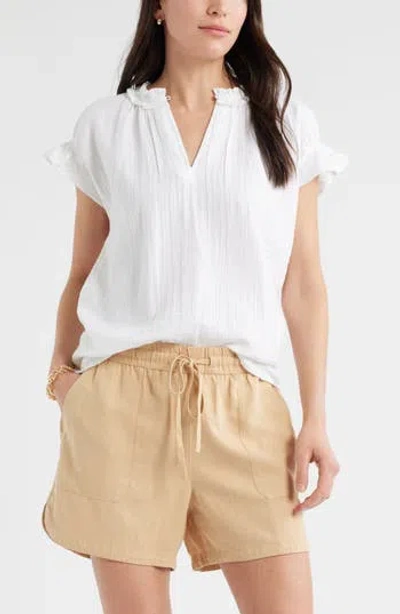 Caslon ® Ruffle Cotton Gauze Top In White