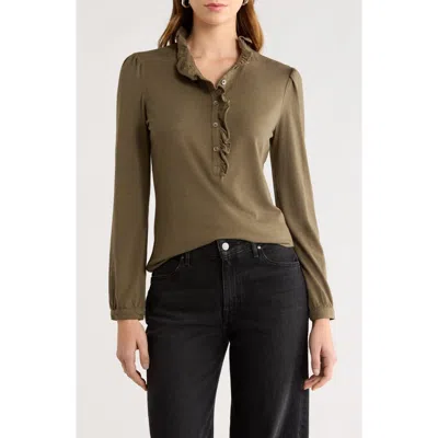 Caslon ® Ruffle Detail Henley Shirt In Green