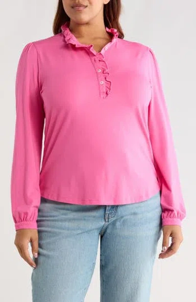 Caslon ® Ruffle Detail Long Sleeve Henley In Pink