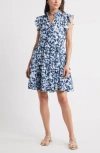 Caslon ® Ruffle Duo Cotton Gauze Dress In Blue