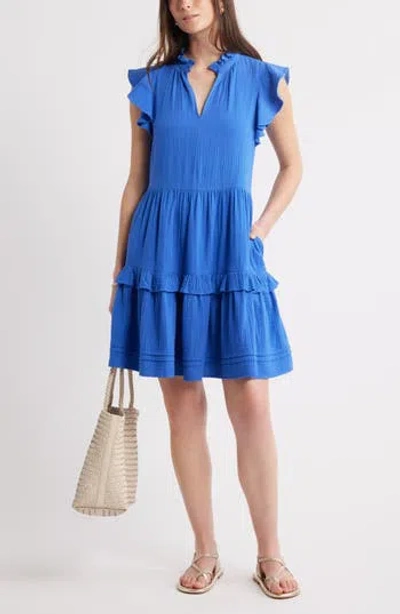 Caslon ® Ruffle Duo Cotton Gauze Dress In Blue
