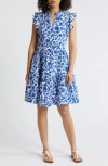 Caslon ® Ruffle Duo Cotton Gauze Dress In White- Blue Kindred Flower