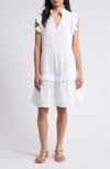 Caslon Ruffle Duo Cotton Gauze Dress In White