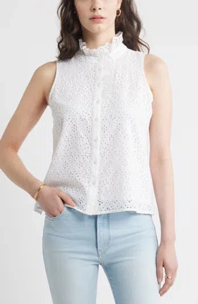 Caslon ® Ruffle Eyelet Sleeveless Button-up Shirt In White