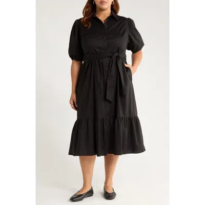 Caslon ® Ruffle Hem Stretch Cotton Shirtdress In Black