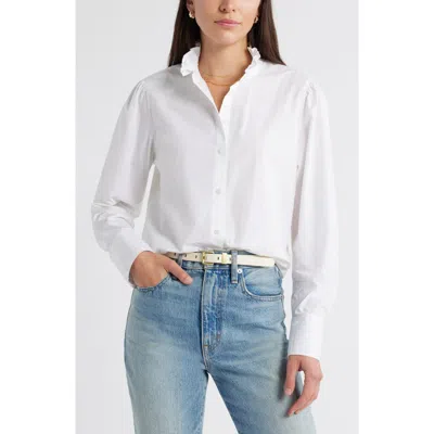 Caslon ® Ruffle Puff Sleeve Cotton Button-up Shirt In White