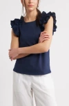 Caslon ® Ruffle Shoulder Cotton Tank In Blue