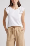 Caslon ® Ruffle Shoulder Cotton Tank In White