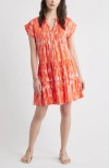 Caslon ® Ruffle Sleeve Linen Blend Tiered Dress In Orange