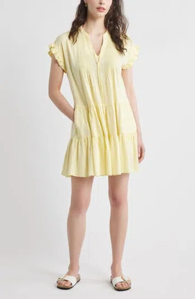 Caslon ® Ruffle Sleeve Linen Blend Tiered Dress In Yellow