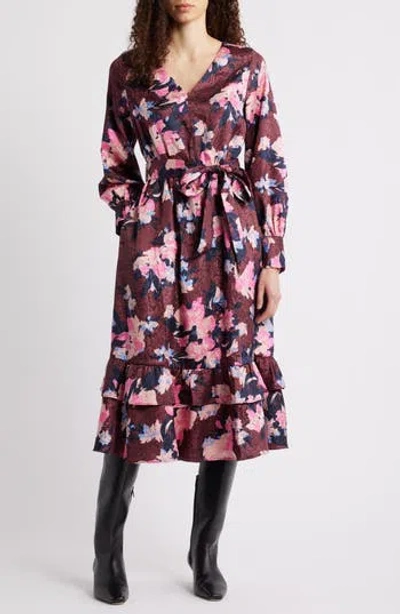 Caslon ® Ruffle Tie Waist Long Sleeve Midi Dress In Multi
