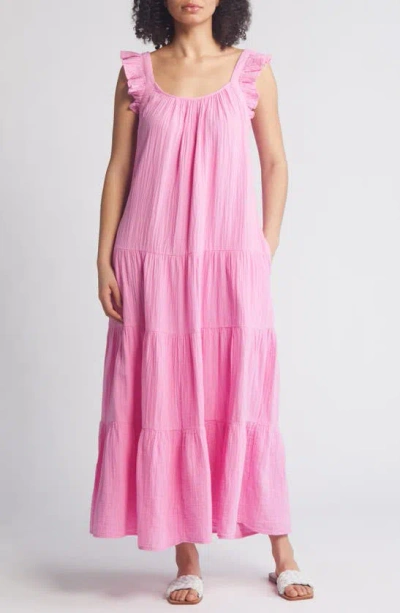 Caslon Ruffle Tiered Cotton Maxi Dress In Pink Crayon
