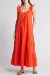 Caslon Ruffle Tiered Cotton Maxi Dress In Red Grenadine