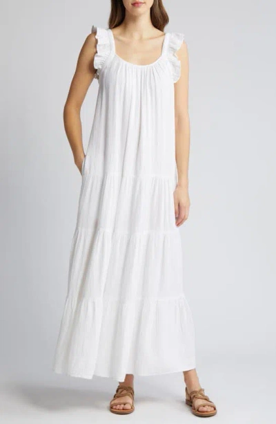 Caslon Ruffle Tiered Cotton Maxi Dress In White