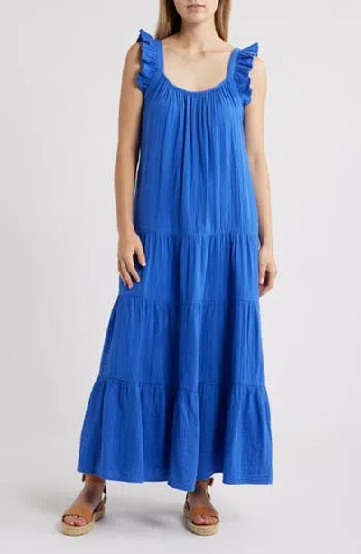 Caslon ® Ruffle Tiered Cotton Maxi Sundress In Blue