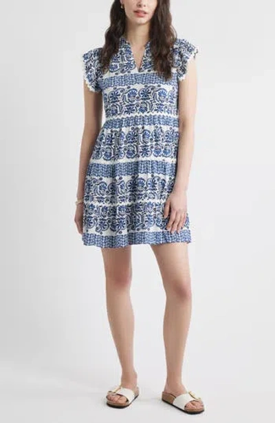 Caslon ® Ruffle Trim Linen Blend Shift Dress In Blue