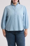 Caslon ® Ruffled Chambray Popover Blouse In Light Wash