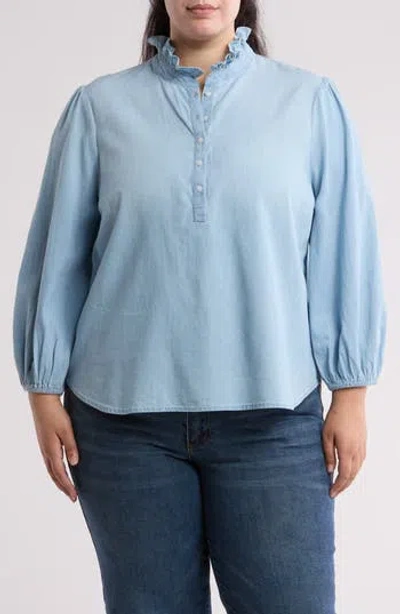 Caslon ® Ruffled Chambray Popover Blouse In Light Wash