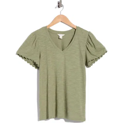 Caslon ® Scallop Trim T-shirt In Olive Acorn